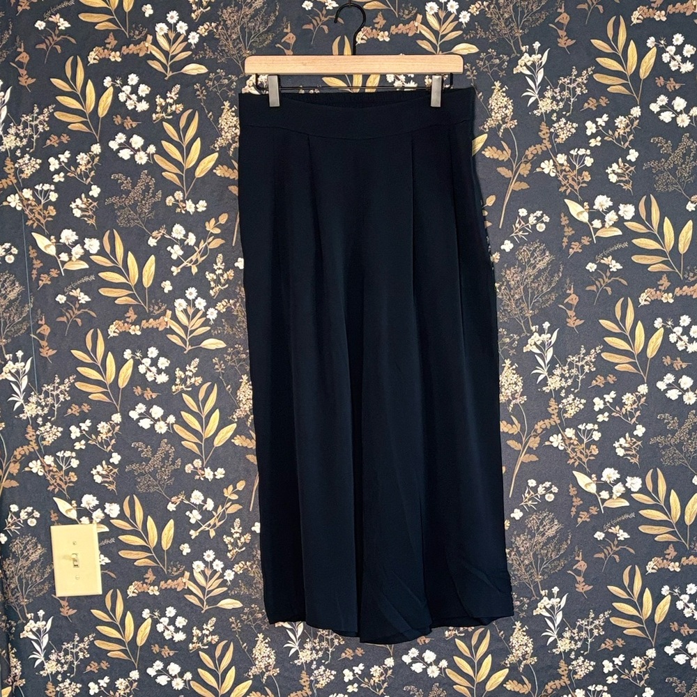 Kit and Ace Lyon Pleat Front Wide Leg Pants Navy Silk Blend Pull On Pants Size 8